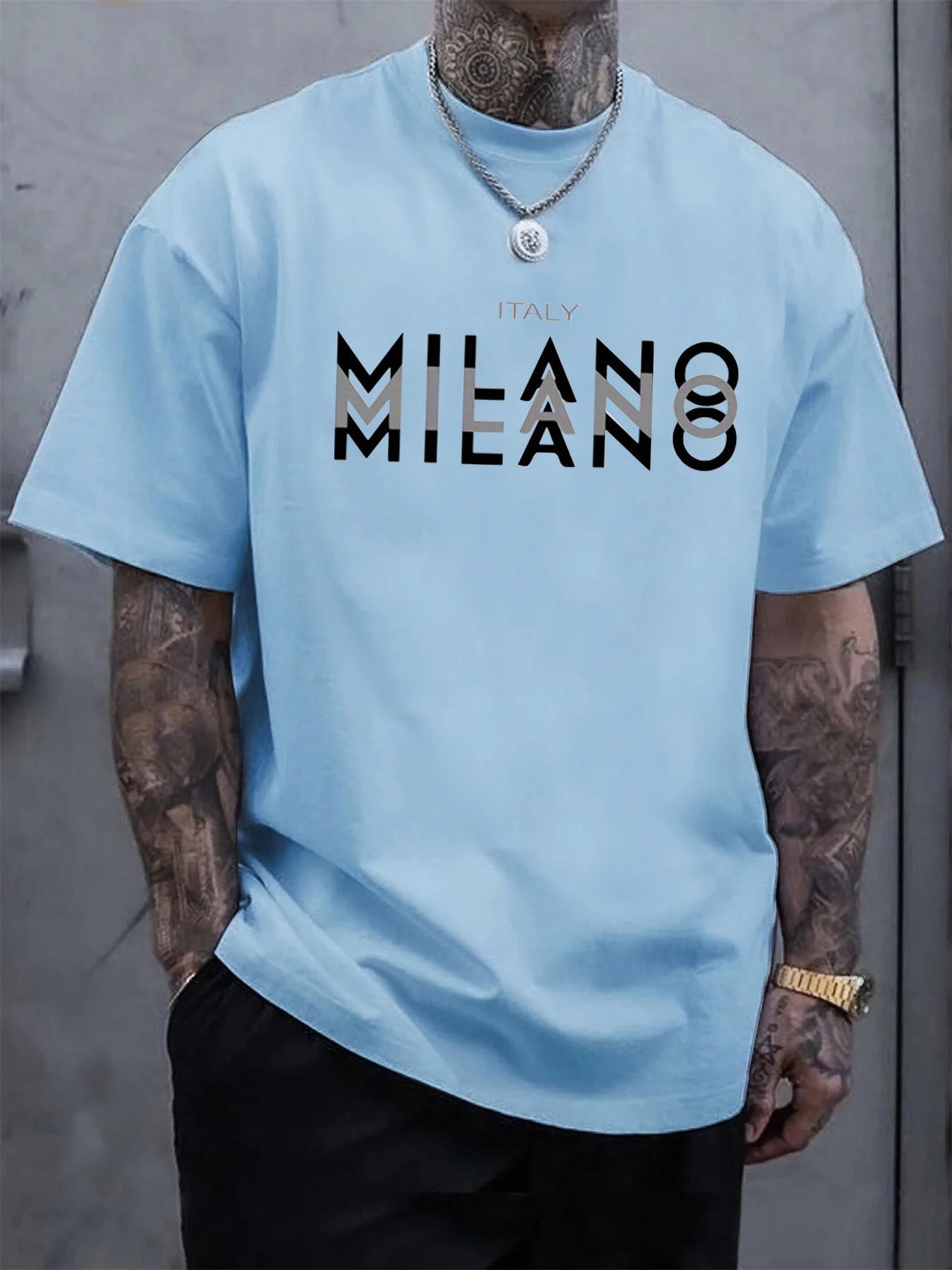 

2025 Summer Men s 100% pure cotton Italian Milan pattern printed comfortable round-neck short-sleeved T-shirt top 4XL