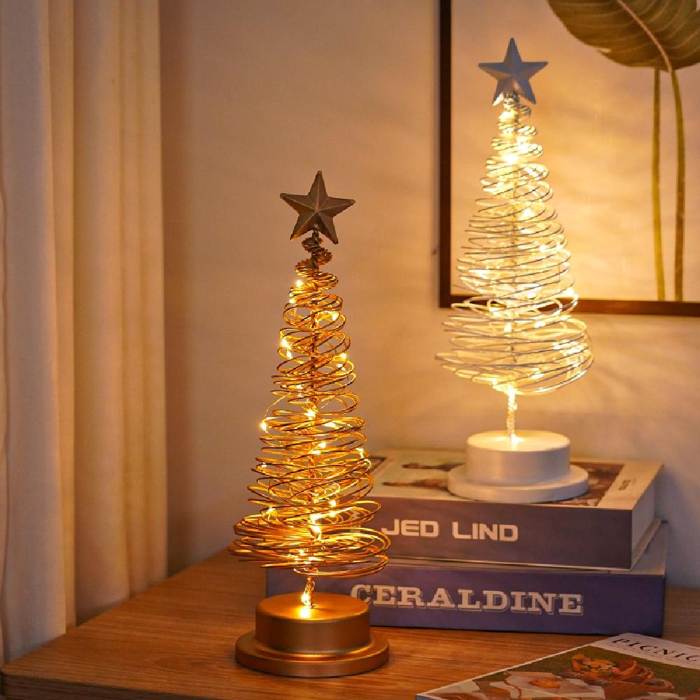 LED Christmas Tree Bedside Lamp,Decorative Iron Art Table Light For Cozy Bedroom&Festive Atmosphere,Battery-Powered Night Light