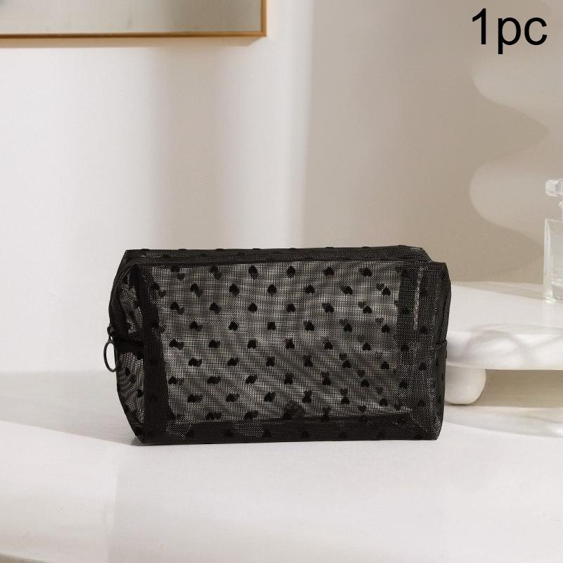 

1pc Large Capacity Heart Shaped Mesh Makeup and Travel Toiletry Organizer Bag Durable Multi Compartment Storage Bag with Zipper