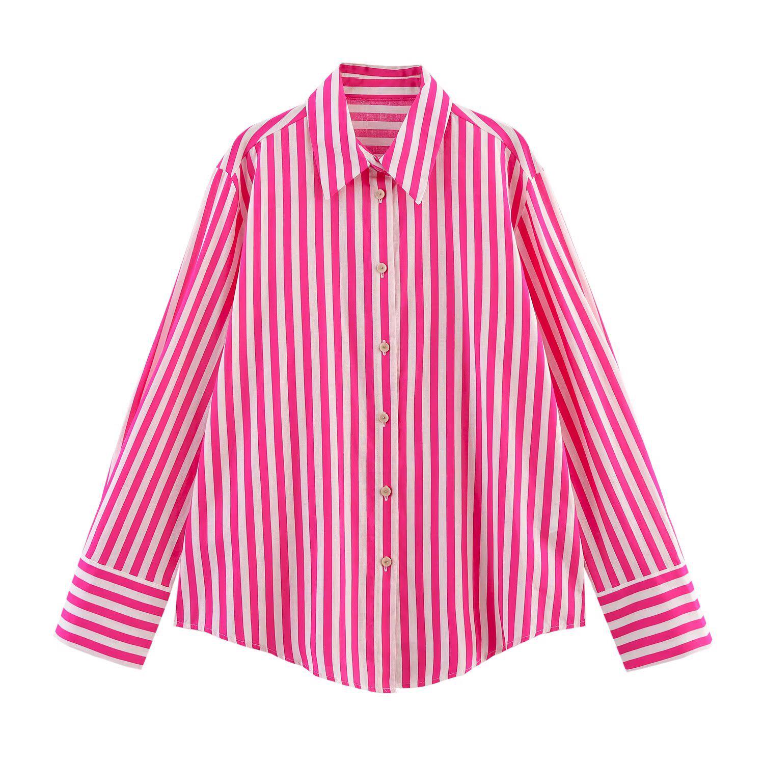 

2025 Spring Women s Striped Long Sleeve Loose Shirt - European & American Style XS