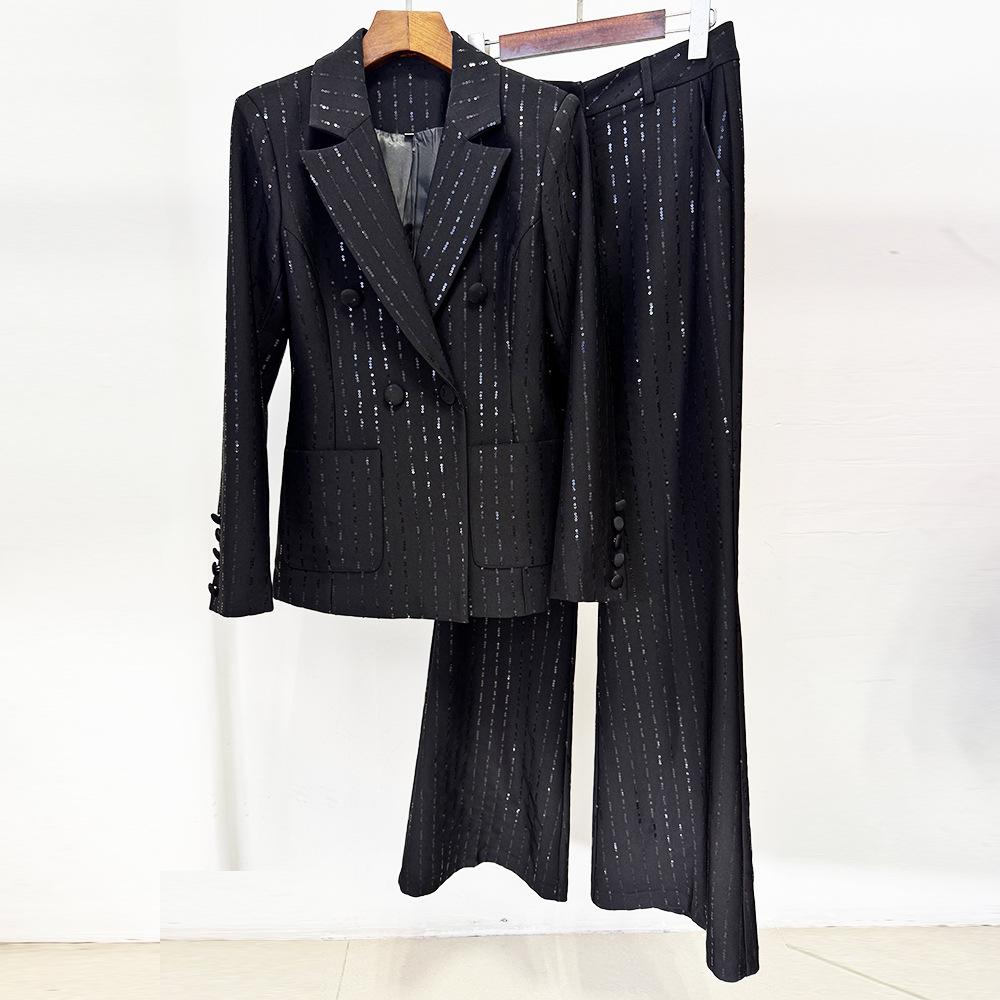 2026 Early Spring Sequin Glitter Suit: European & American Fashion Two-Piece Set XL чёрный