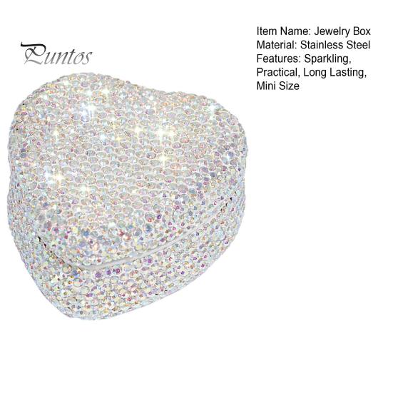 Luxury Jewelry Box Earrings Necklace Compact Travel Case Multipurpose Stylish Organizer Sparkling Rhinestones Heart Shape Personalized