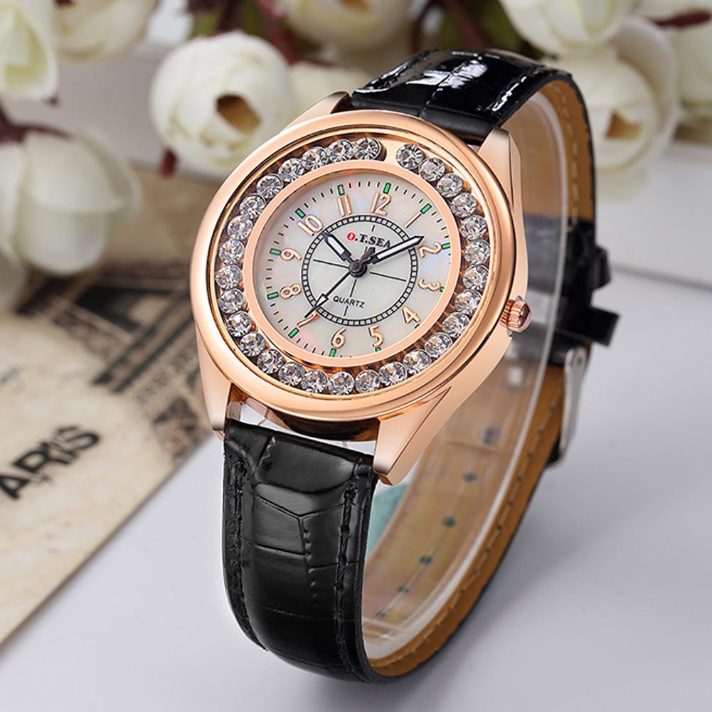 Men Women Couple Diamond-bordered Waterproof Leather Belt Luminous Quartz Watch Wristwatch