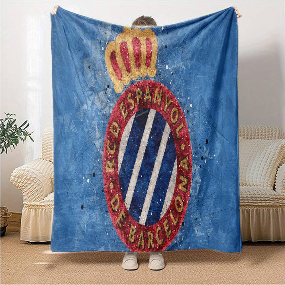 Espanyol Fc Stadium Flannel Blanket, Soft Polyester, Modern Design, All-Season for Camping, Travel, Gifts for holidays or birthdays