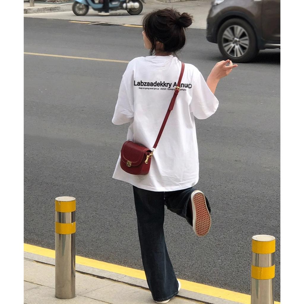 Large size fat MM American retro design letter short-sleeved T-shirt women's loose and thin versatile couple half-sleeved top