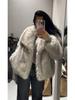 Stylish European & American Faux Fur Coat with Large Lapel, Short Length, Fluffy Plush Material for Women's Fashion.