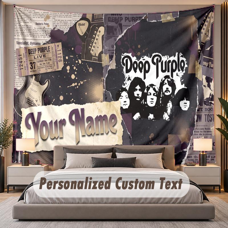 Custom Name Text Tapestry Deep Purple Personalized Polyester Wall Tapestry For Bedroom And Room