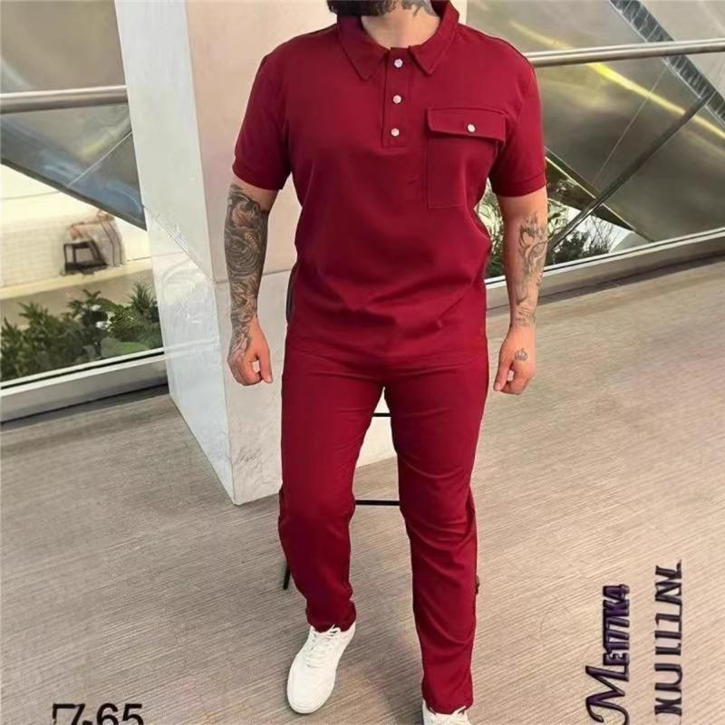 Mens Casual Athletic Short Sleeve T Shirt And Long Pants Two Piece Set