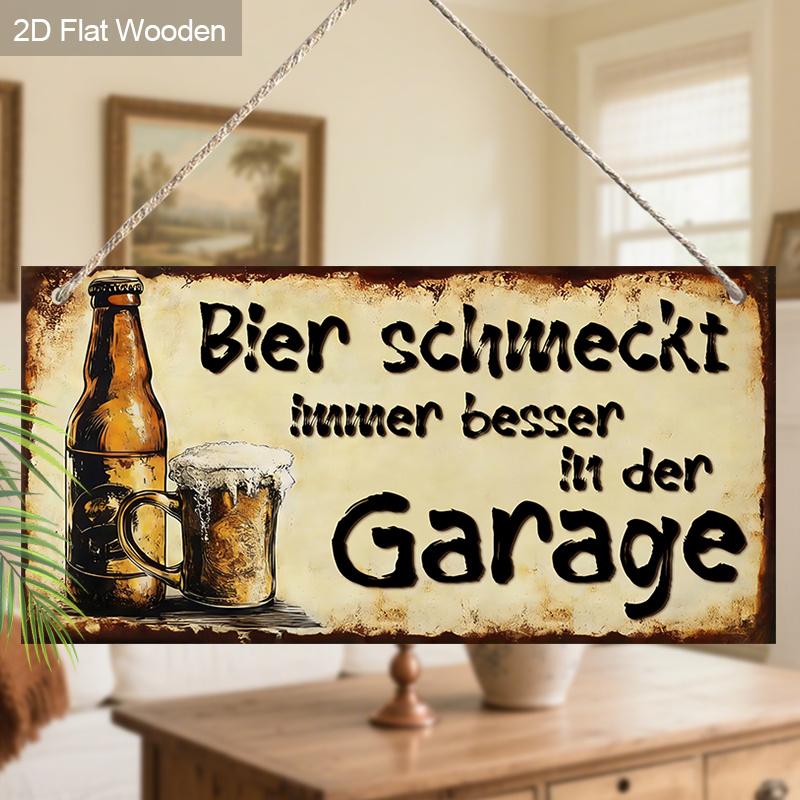Vintage German Beer Garage Wooden Sign, Retro Bar, Man Cave, Garage & Patio Hanging Plaque, Funny Alcohol-Themed Home Decor Gift for Beer Lovers