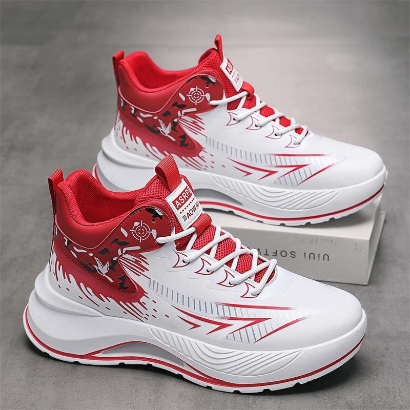 

Men s High-Top Basketball Sneakers Flame Pattern Cushioned Athletic Shoes Non-Slip Thick Sole Sports Trainers 46 червоний