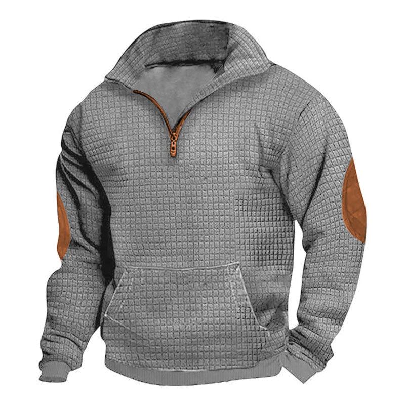 Men's Suede Sweatshirt for Autumn and Winter, Plaid Jacquard Zipper, Embroidered and Thickened