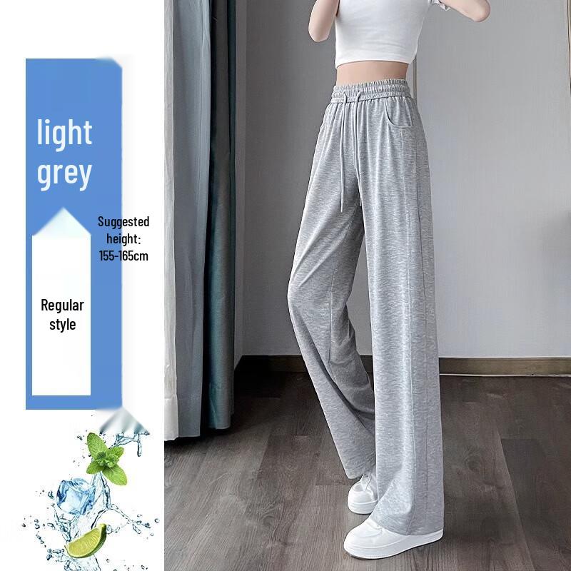 Women s High-Waist Ice Silk Wide-Leg Track Pants L