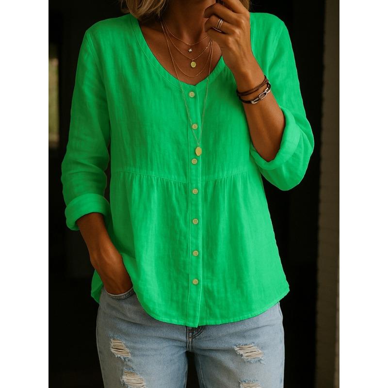 

JPNTKY Women s Fashion Casual Solid Color Print Long Sleeve V Neck Blouses & Shirts Unique design XXXL