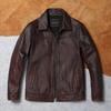 Veste en cuir véritable pour homme, taille chinoise, vintage, rouge et marron, en cuir de vache naturel, courte, slim, col rabattu, printemps-automne