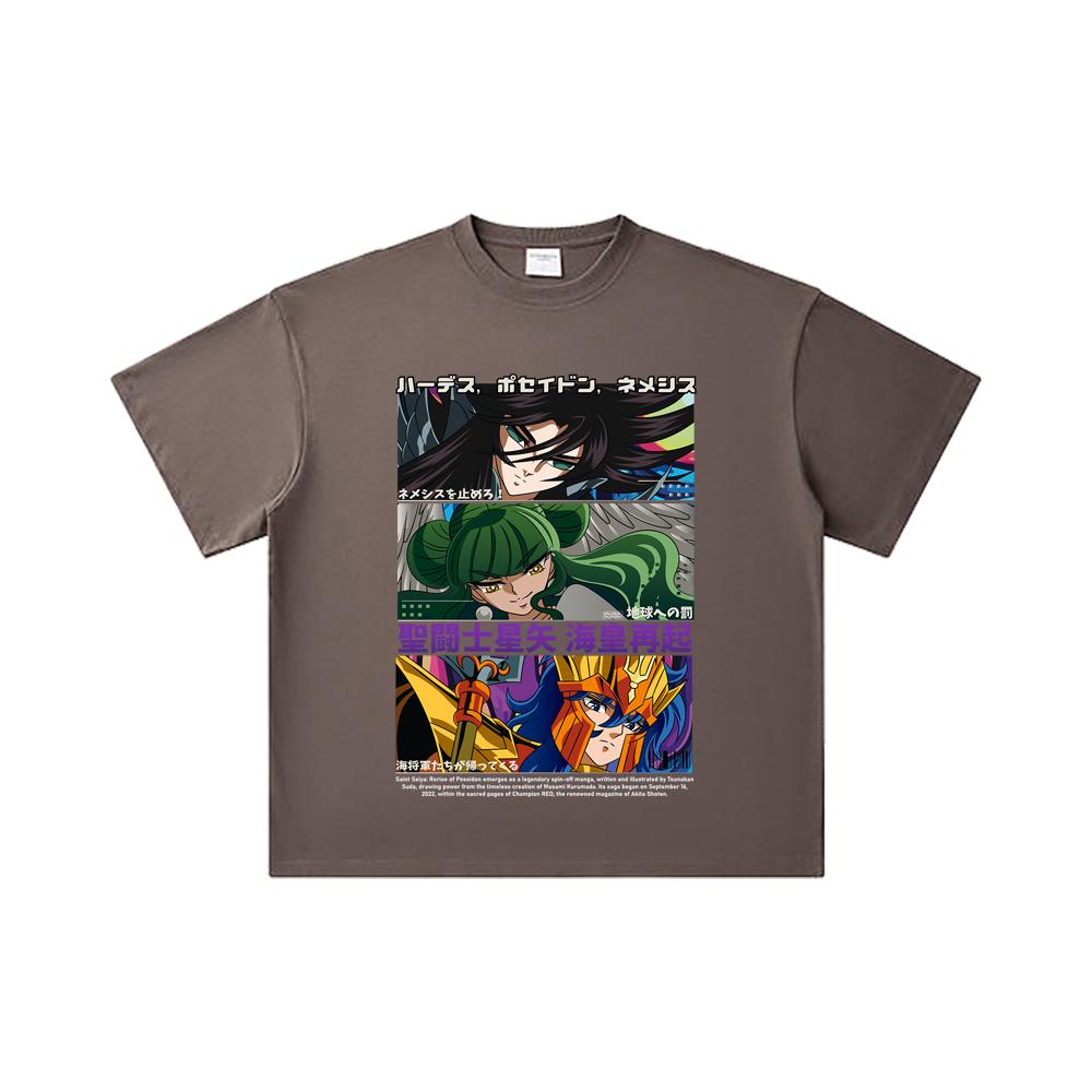 260 GSM Double Yarn 32 Count 100% Cotton Saint Seiya V3 Rerise of Poseidon Print Unisex Heavy Cotton T Shirt