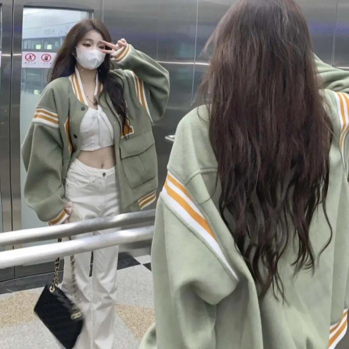 2023 Vintage Women s Baseball Uniform: Retro Stand Collar Jacket XL зелёный