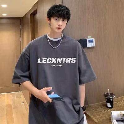 Men'S Trendy Letter Round Neck Printed Short Sleeved T-Shirt For Summer Ins Loose Casual Top