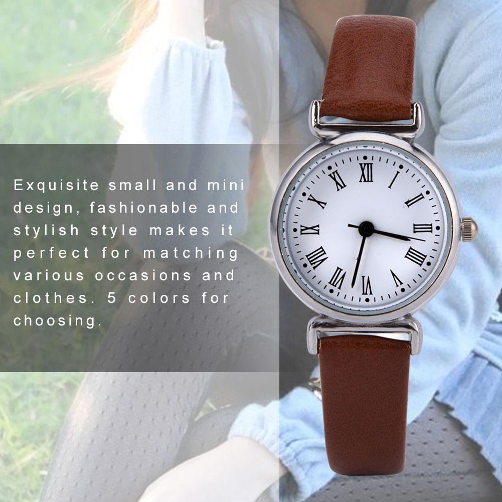 Exquisito Pequeño Sencillo Moda Mujer Reloj de Vestir Retro Cuero Mini Reloj de Pulsera (café)