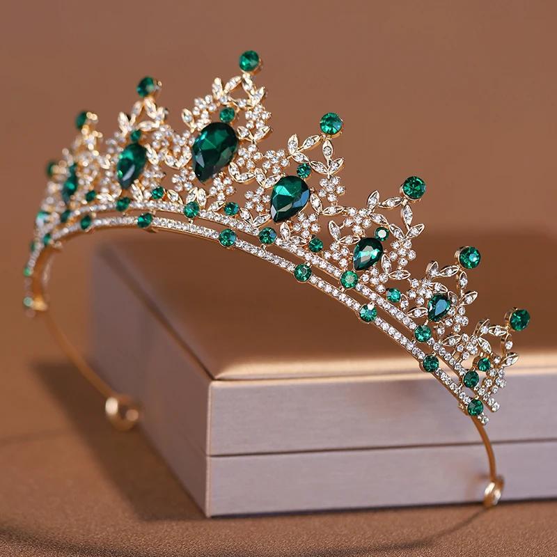 Bridal Headwear Green-Colour Women's Fashion Party Crown Girl Performance Tiaras
