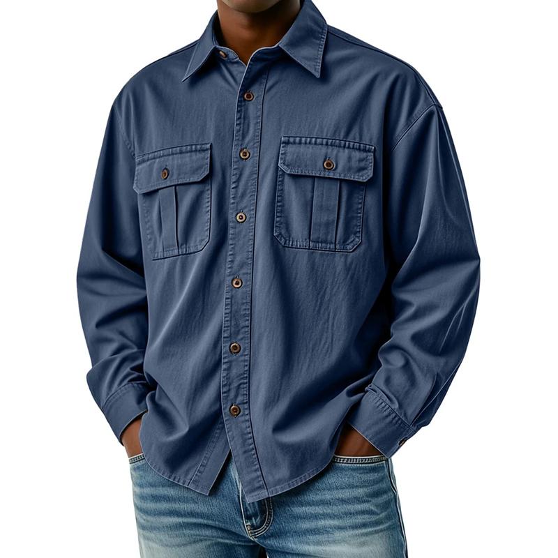 Cargo Shirts Men's Breathable Long Sleeve Multi-Pockets Work Shirts Vintage Hiking Fishing Shirt Outdoor Blouse