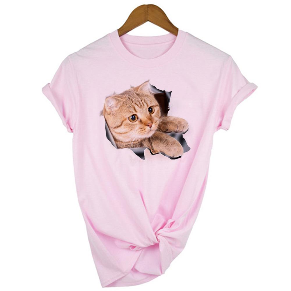 Fashion Cute 3D Cat Print Casual Harajuku T Shirt Summer Casual O Neck Clothes Top Female