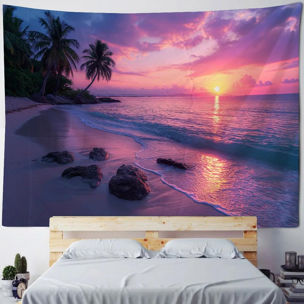 Sea View Tapestry, Bohemian Print Wall Hanging, Living Room, Bedroom Art Decoration, Beach, Sunset, Home Wall Decoration