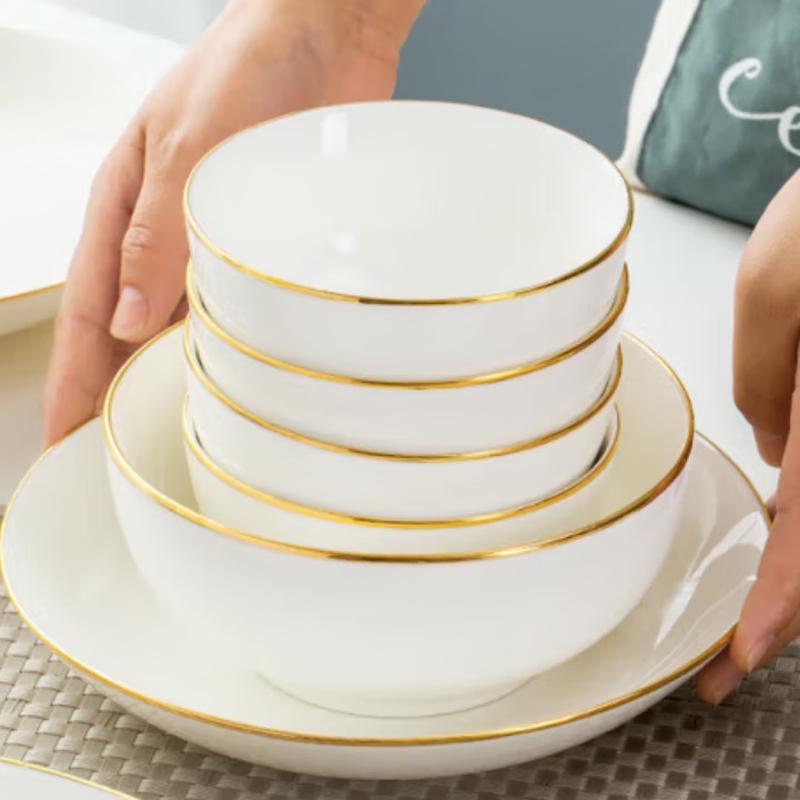 PYTHONIC Gold Rim Ceramic Rice Bowl