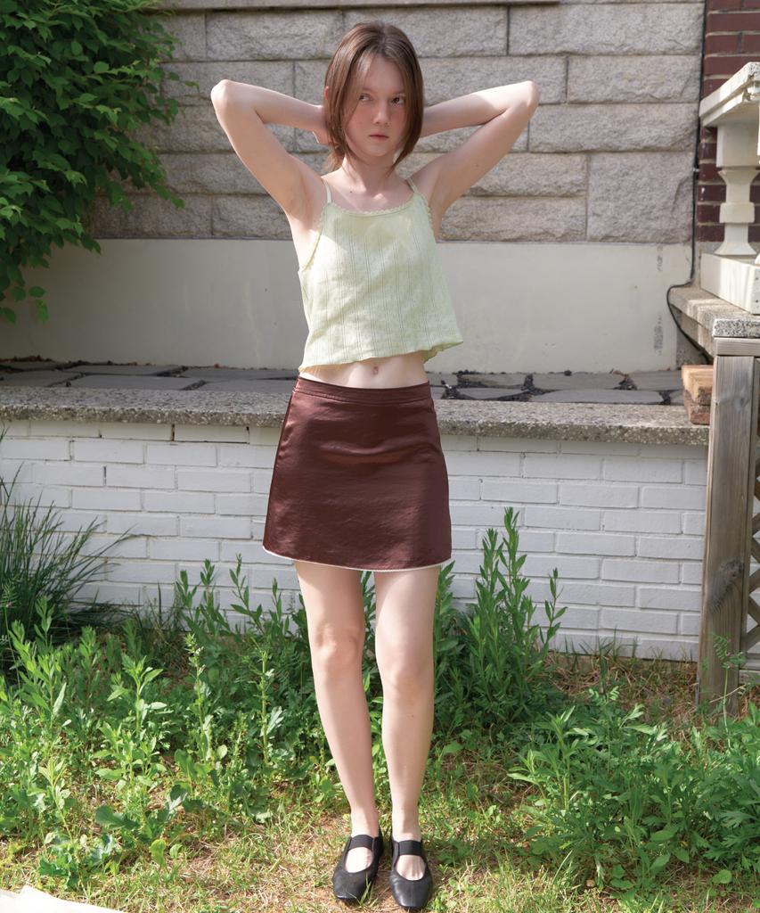 Aente Satin Lace Mini Skirt - Brown