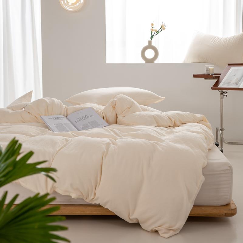 1pc Solid Color Duvet Cover 100% Washed Cotton Quilt Cover Japanese Minimalist Style Bedding Single Double King Queen Size Bed