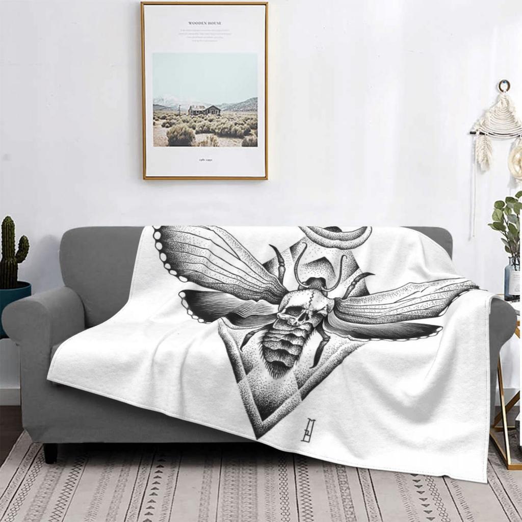 Death Moth Spirit Board Blanket Skull Moon Black Gothic Comfort Warm Plush Lightweight Sofa Blanket