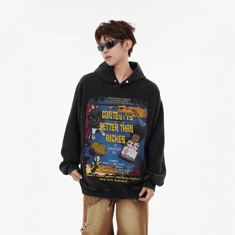 Unisex Streetwear Hoodie Mit Anime Buchstabenprint Lockerer Sitz Baumwollmischung Winter Freizeit Sweatshirt