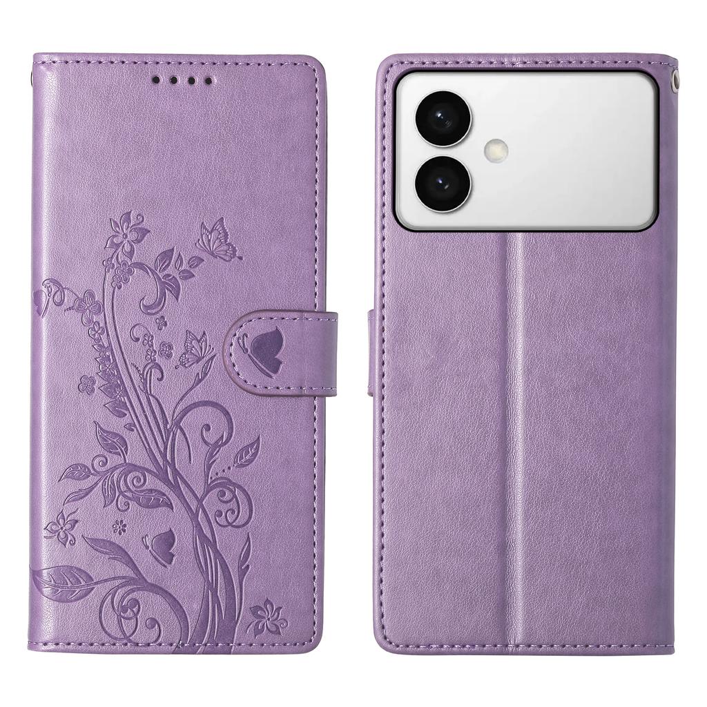 For Samsung Galaxy S26 Edge Wallet Case Butterfly Floral Imprint PU Leather Phone Cover with Wrist Strap