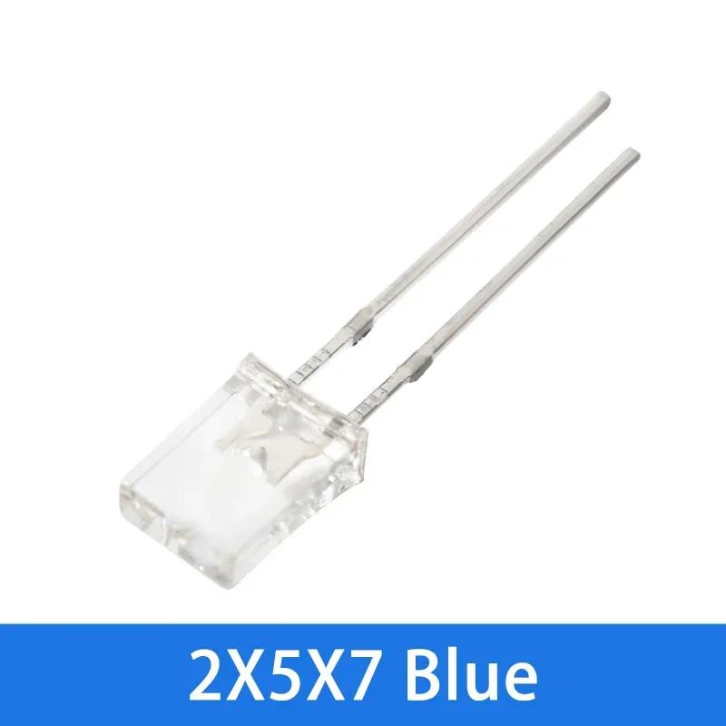 50PCS LEDs Kit 2x5x7mm Square LED Diode Light Emitting Diode Transparent LED Lamp White Green Red Blue Yellow 5 Color