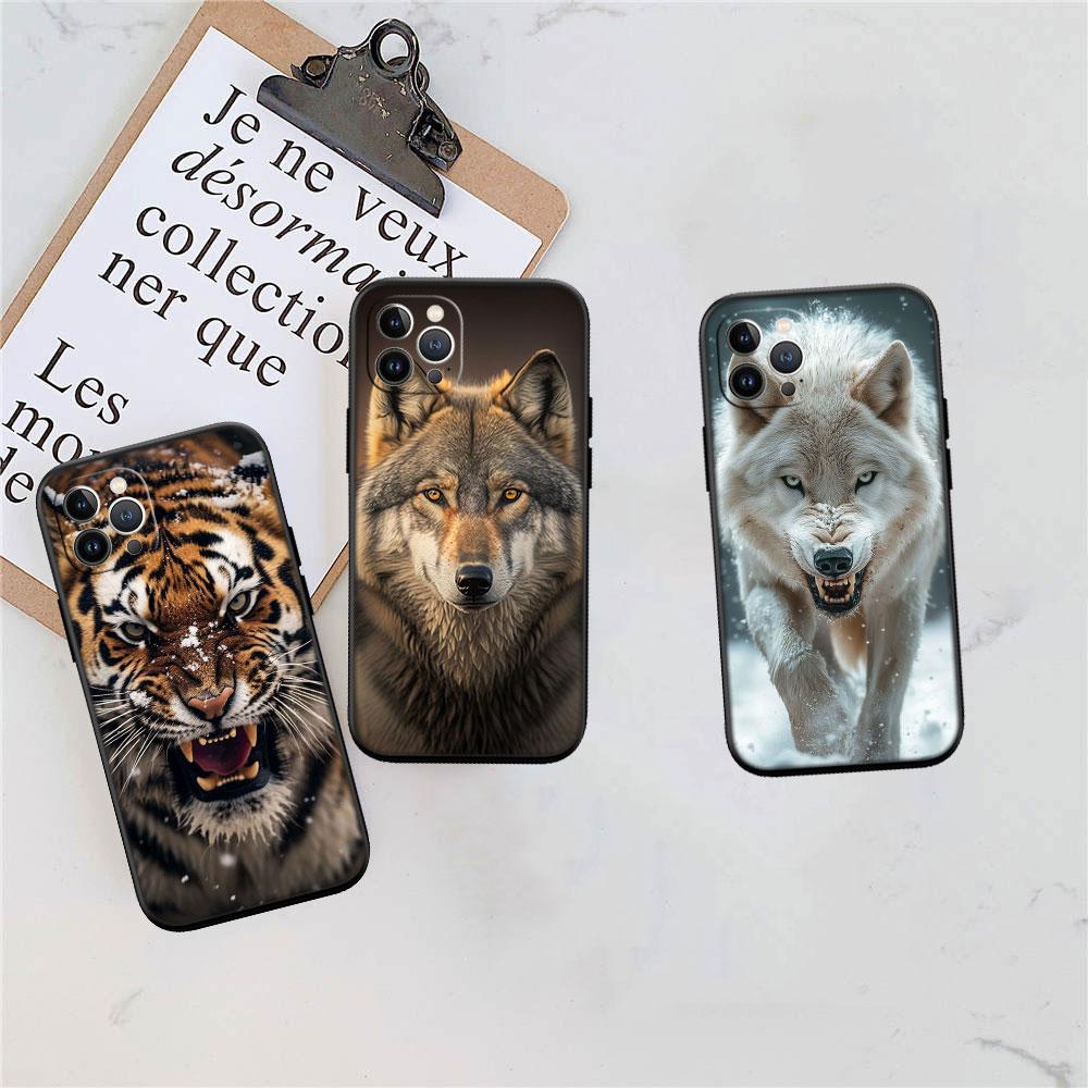 FM3 Tier Wolf Tiger Löwe Soft Shell Handyhülle für iPhone 16 15 14 13 12 Pro Max Plus Mini