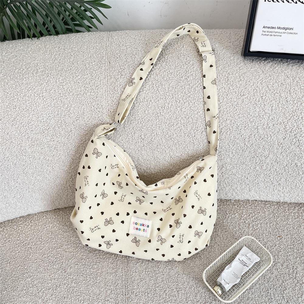 6225 Korean Style Corduroy Bow Crossbody Canvas Bag - Single Shoulder, Early Spring Edition