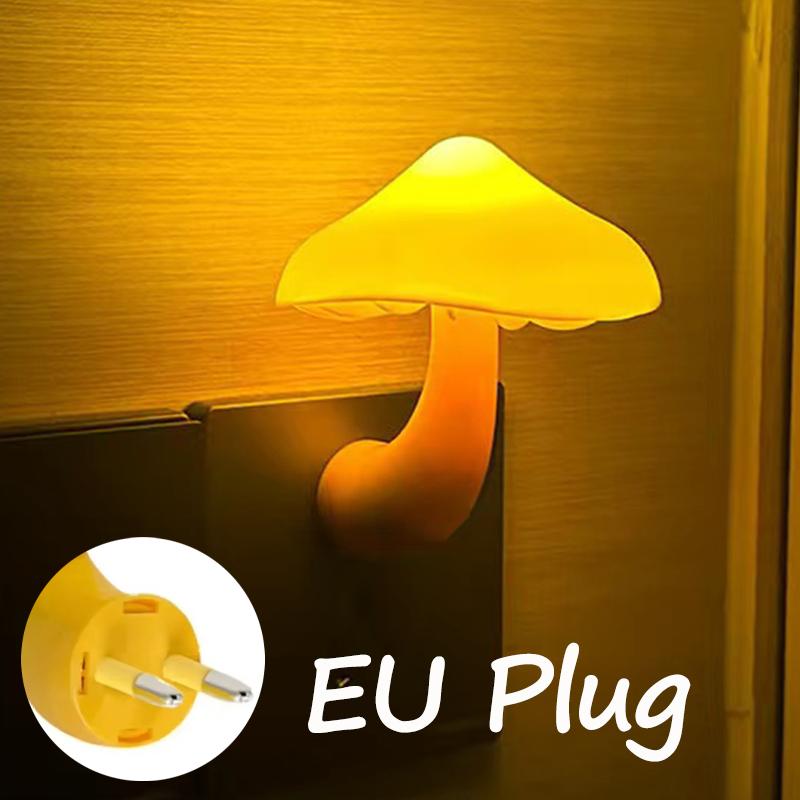 Sensor Mushroom Night Light with LED Warm White Glow,US/EU Plug Wall Socket Bedside Lamp,Dimmable Home Decor for Bedroom Kids
