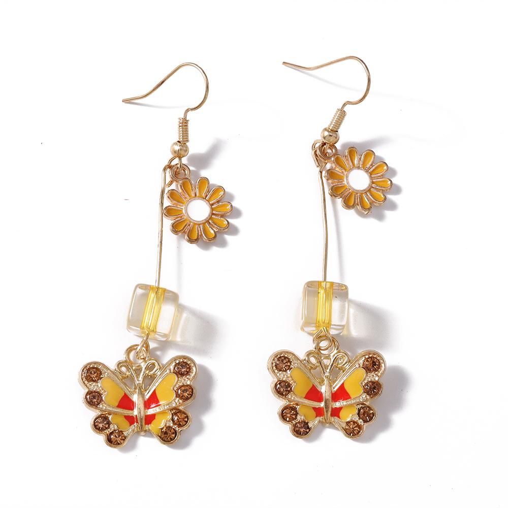 Cute Enamel Butterfly Earrings for Women Daisy Flower Dangle Earrings Girls Party Jewelry Gifts