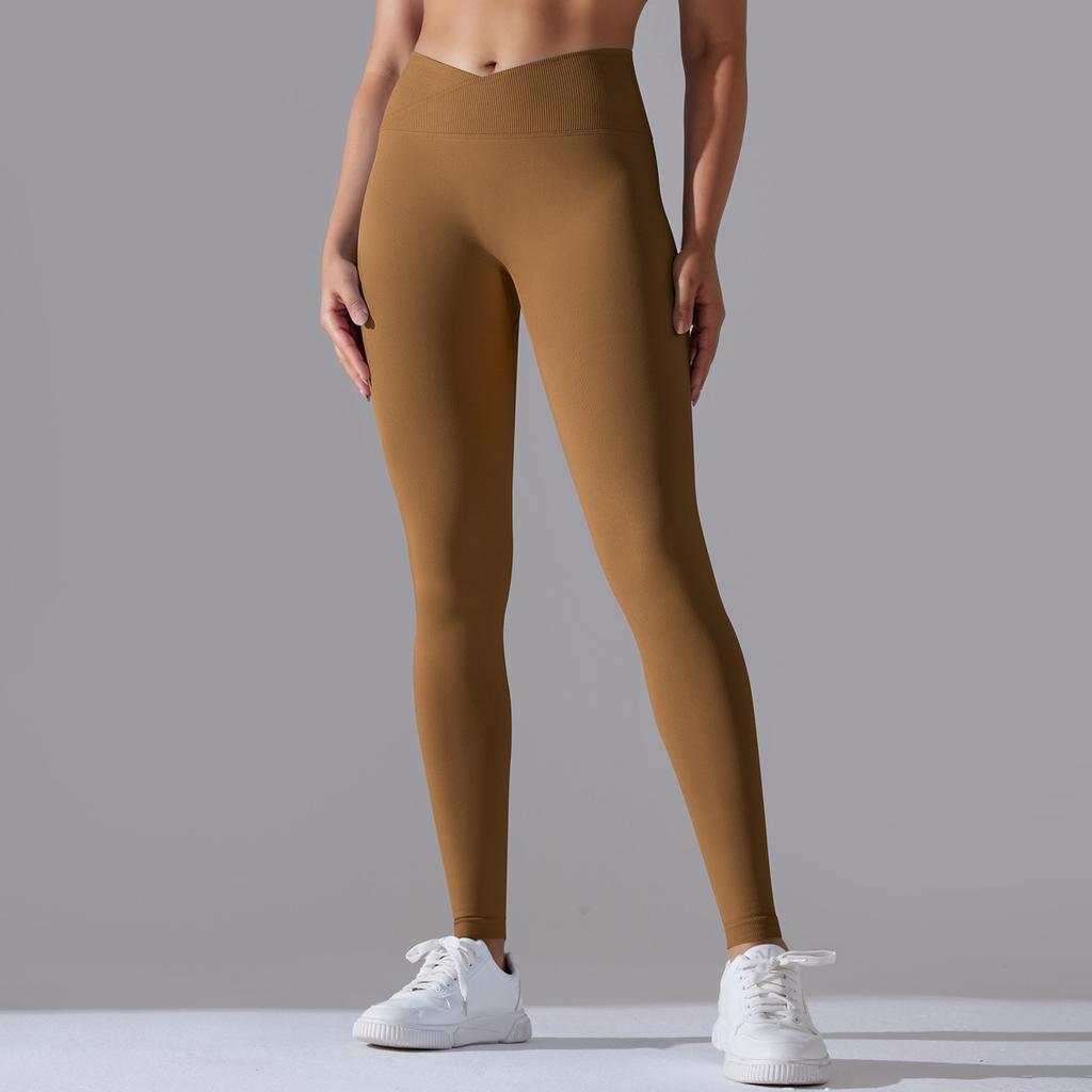 Seamless Tight Yoga Pants For Women, Crossed High Waisted Peach Hip Lifting Sports Pants, Breathable Quick Drying Fitness Pants For Women