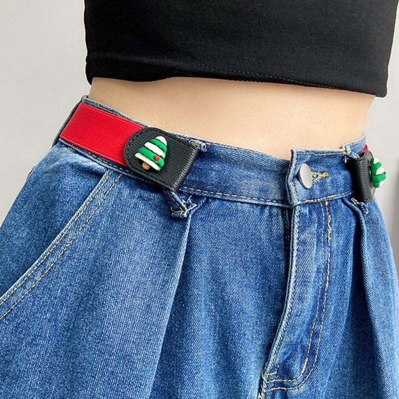 Elastic Waistband Jean Belt Christmas Tree Pattern Waist Belts Fashionable for Stylish Outfits