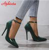 Fashion Aphixta Orange New Luxury Crystals Buckle Pimp Super High 12cm Stiletto Heels Pumps Women Shoes Pointed Toe Colorful Party Pumps