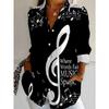 Plus Size Women's Long-sleeved Shirt Music Style Printed Loose Printed Shirt Musical Note Elements
