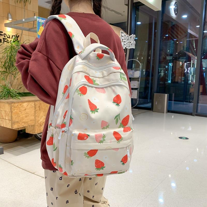 2025 New Versatile Casual Bag Large Capacity Primary School Junior High School Students High Value Strawberry Printed Backpack