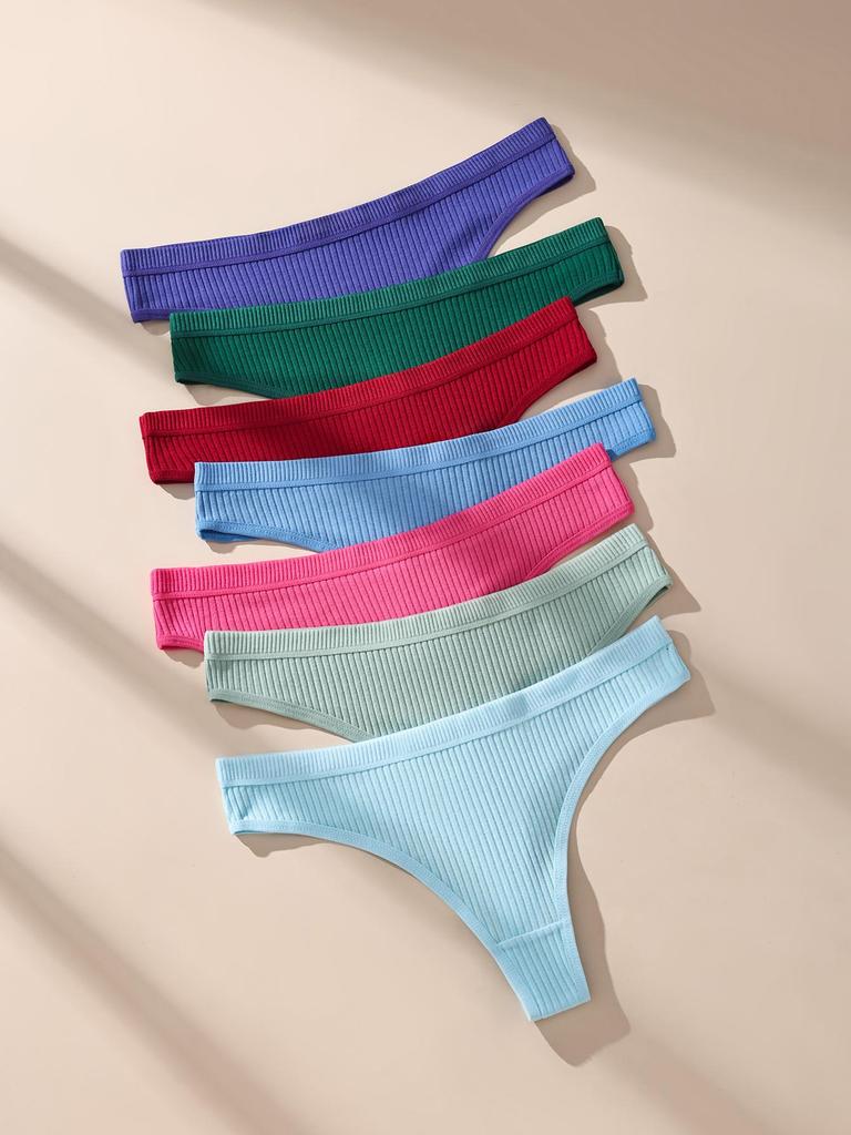 7 Stück Damen Strings Slips Baumwolle Gestreift Unterwäsche Sexy Unterhosen Einfarbiges Höschen Weiche G-Strings Damen Dessous Übergröße XS-XL