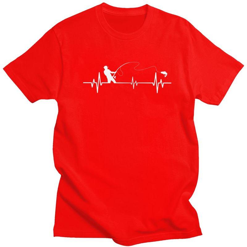 

Custom Fishing Heartbeat Tshirt for Men Short Sleeve Leisure T Shirt Cool Fisherman Fish Tshirt Pure Cotton Tees Gift Idea S