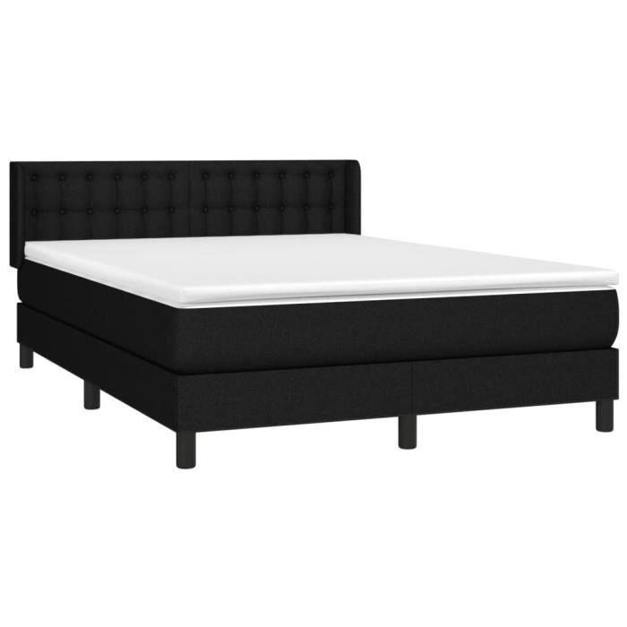 3130035 vidaXL Lit à sommier tapissier avec matelas Noir 140x200 cm Tissu