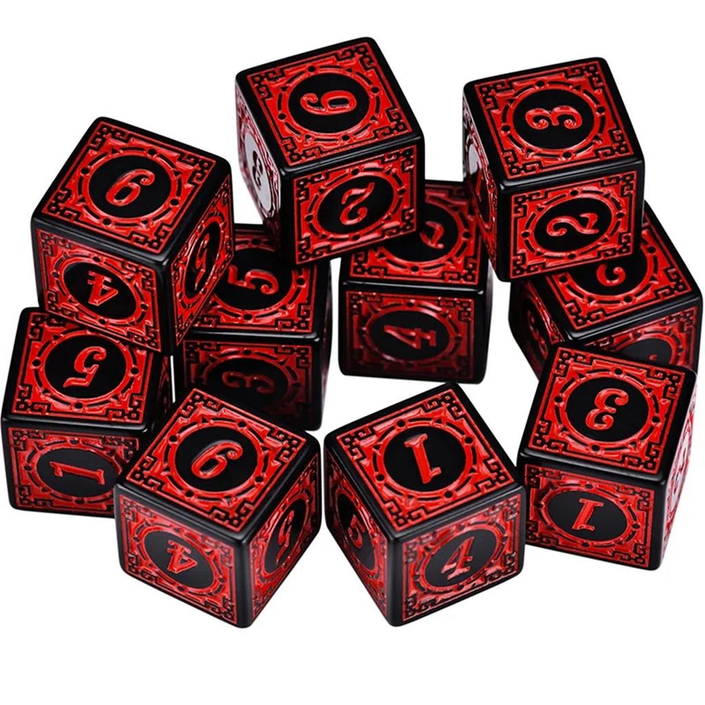 10Pcs/Set Acrylic Dice Set 6 Sided 16Mm D6 Carved Pattern Polyhedron Game Dice For Rpg Dungeons And Dragons Board Game