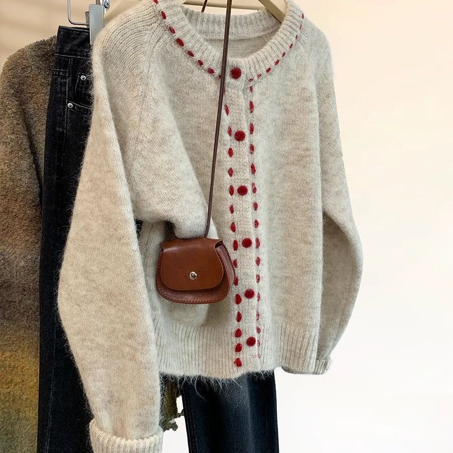 Autumn Winter single-breasted Knitted Sweater Short Cardigan jacket Loose Crew Neck korean Fashion solid Sweaters youth Women