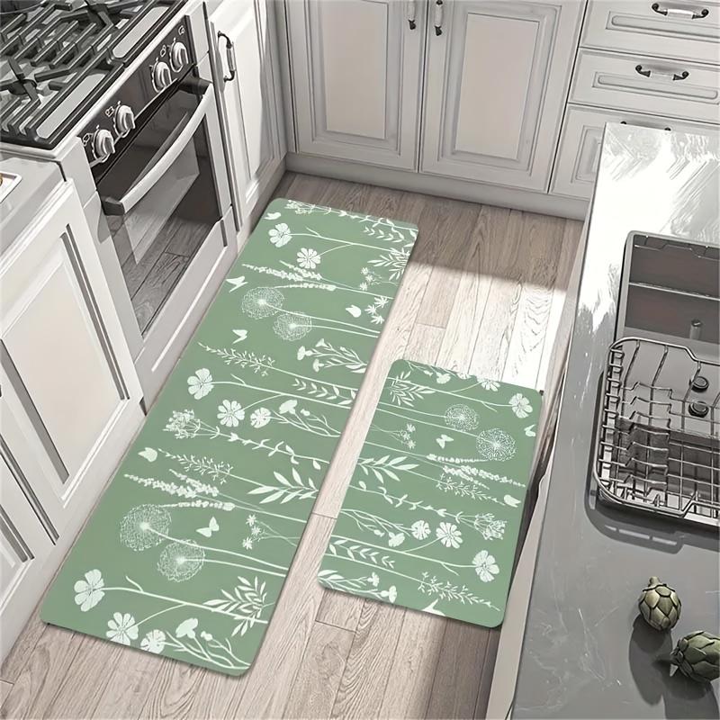 1 ks Kuchyňský koberec proti únavě, Minimalistický květinový potisk, Vodotěsný, Protiskluzový, Silný polstrovaný kuchyňský koberec, Vysoce odolná komfortní podložka pro stání do kuchyně