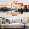 5 Pieces HD Printed Wall Art Canvas Poster Vector Illustration of Japan Landscape Painting Abstract Home Deocration Picture