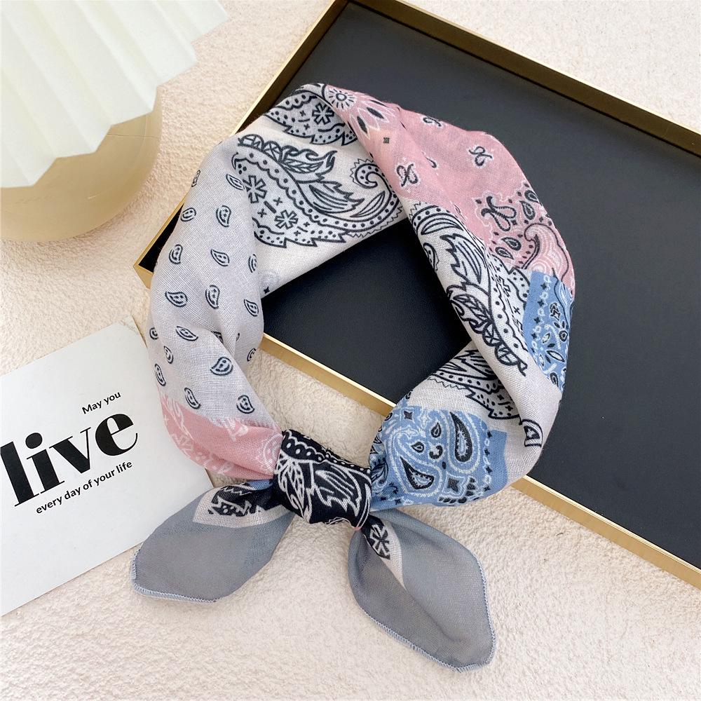58 Cashew Silk Small Square Scarf: Korean Style Cotton Linen Printed Headscarf and Hairband for Women, Ideal for Spring, Summer, and Autumn.